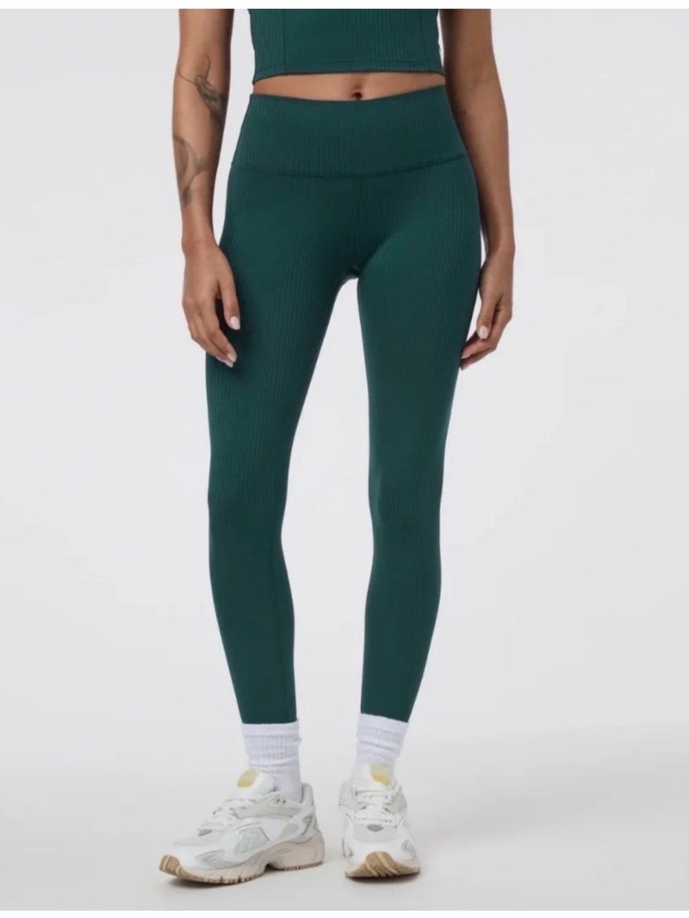 Vuori Ribbed green/teal High-Waist Leggings medium